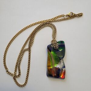 Unique Handmade Art Glass Pendant Necklace Beautiful Colorful Mosiac